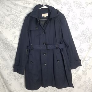 Micheal Micheal Korrs Navy Hooded Belt Double-Breasted Trench Coat